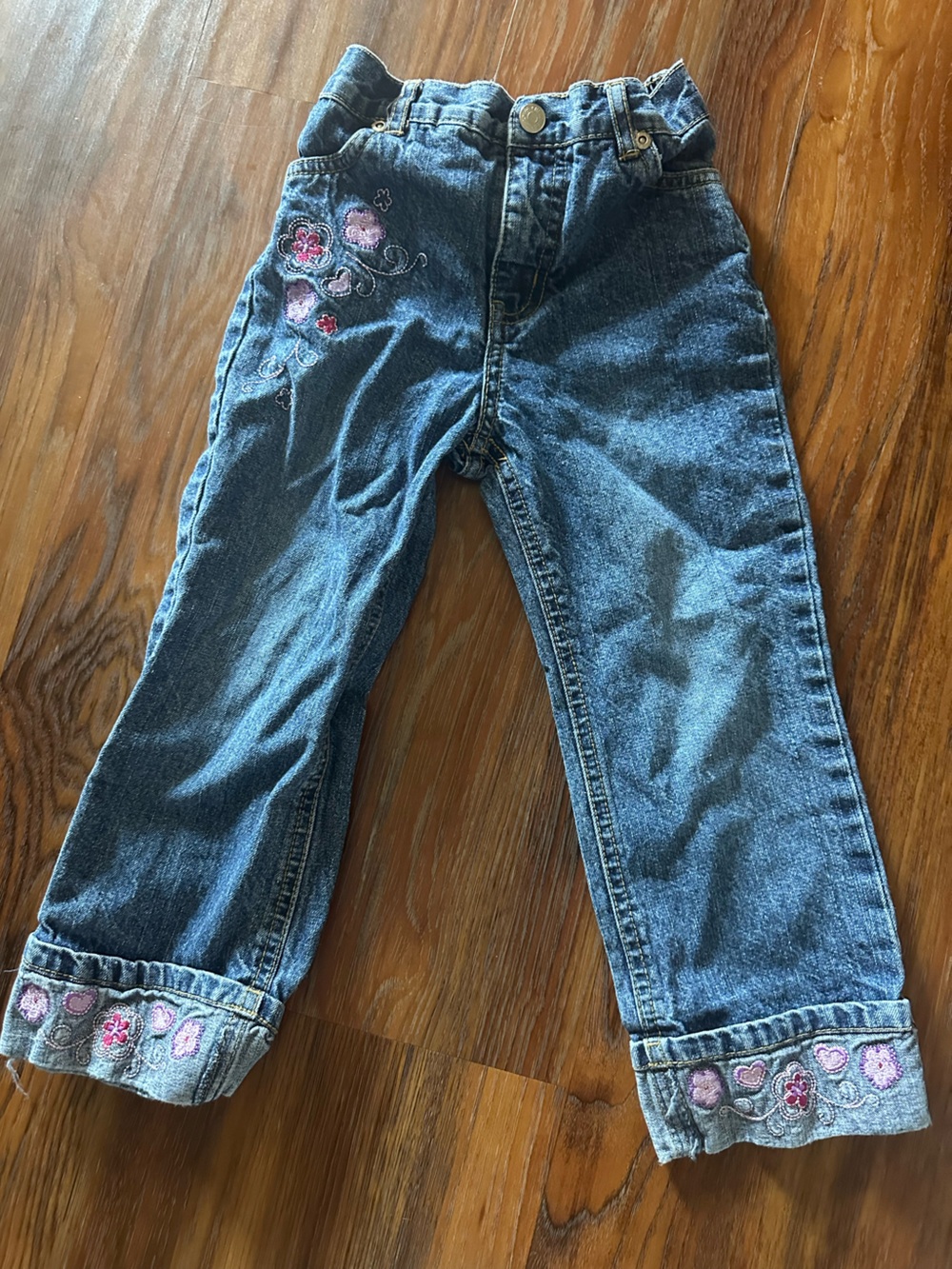 Cherokee Blue Straight-Leg Girls Jeans with Floral Embroidery